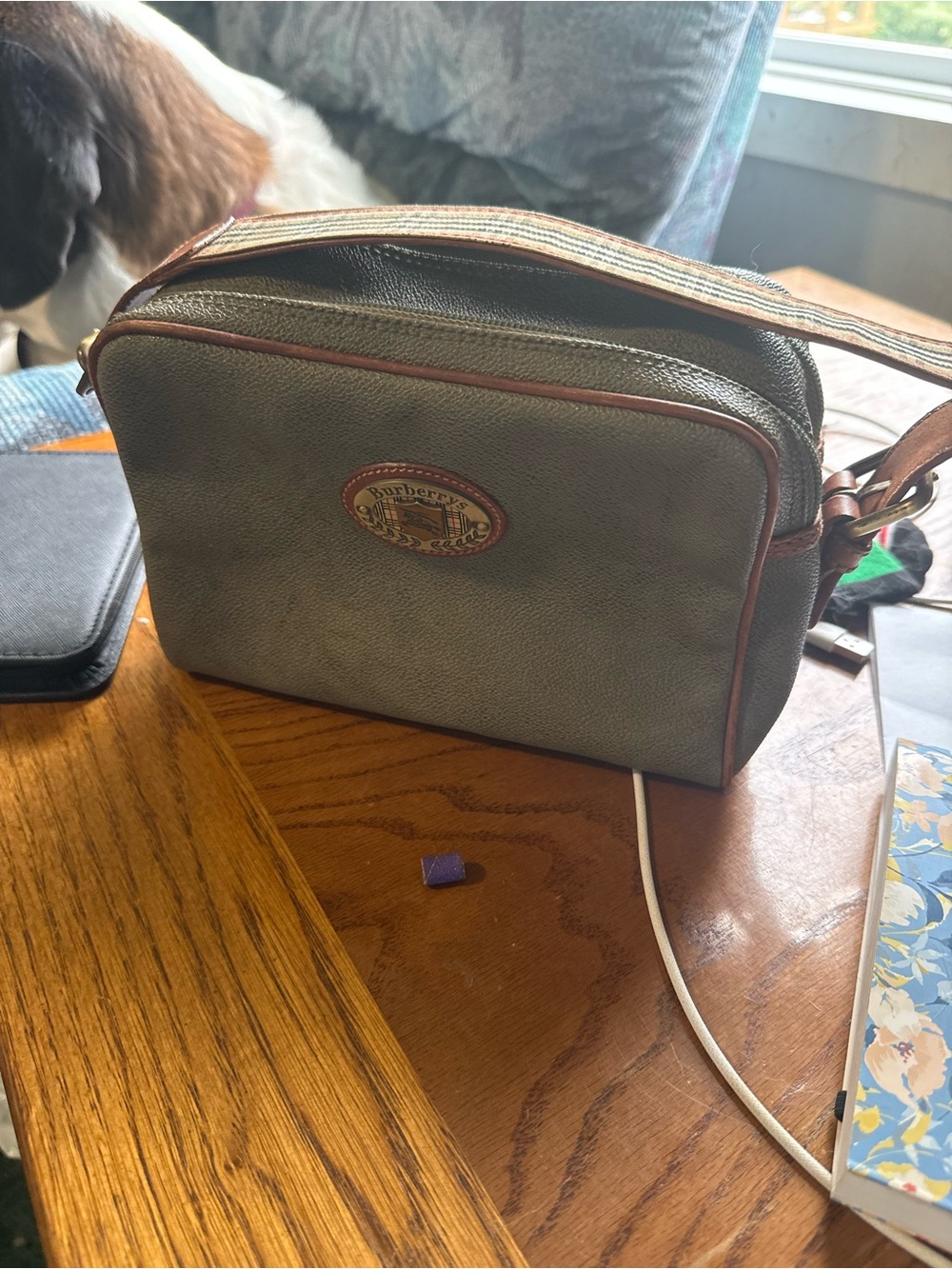 Burberry green and Brown Leather Camrea Bag and Burberry wallet